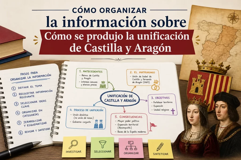 cómo organizar la información sobre Cómo se produjo la unificación de Castilla y Aragón
